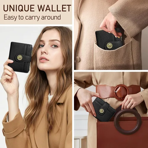 Miniatura 2 de Kelvoris Cartera pequeña Rfid para mujer, plegable, con cremallera, bolsillo para monedas, piel sintética, compacto, para tarjetas de crédito