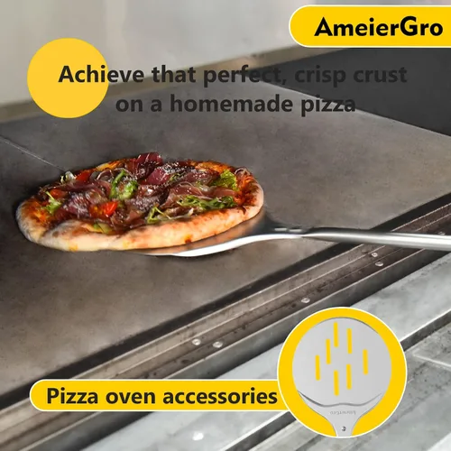 Miniatura 7 de Cáscara de torneado de pizza, espátula de pizza perforada de 7 pulgadas, espátula de pizza ajustable de mango largo, anodizado endurecido