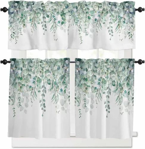 Miniatura 13 de Cenefas para ventanas, tarro de algodón con bolsillo para barra de cortina de cocina, cenefas de 54 x 18 pulgadas, cortinas cortas para ventana