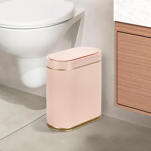 Miniatura 11 de ELPHECO Cubo de Basura para Baño de 2 Galones Cubo de Basura Inteligente de Plástico Impermeable 7.5L Cesto de Basura Decoración de Baño Cubo de Oro