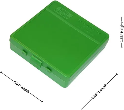 Miniatura 5 de MTM Caja para 100 municiones de punta redonda, calibre 40, 45, o 3/8 pulgadas, con tapa. Verde