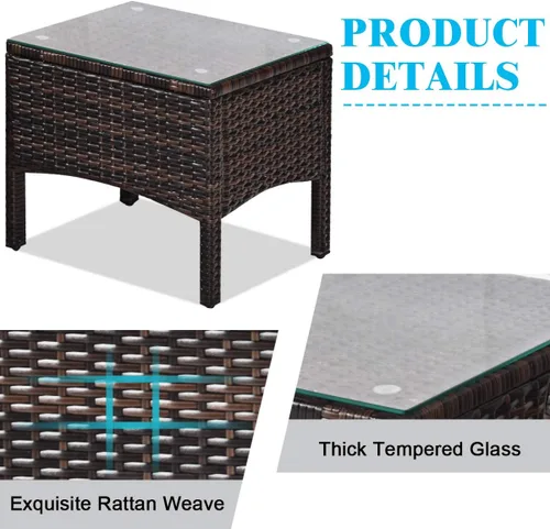 Miniatura 6 de Tangkula Sillas de mimbre de 3 piezas con mesa auxiliar superior de cristal, cojines gruesos, para todo tipo de clima, jardín, césped, piscina