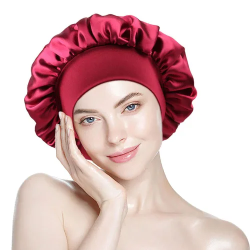 Miniatura 8 de Gorro de seda blanco para mujeres durmiendo, gorro de seda para dormir, trenzas de cabello rizado, gorra de satén grande para dormir, gorra de noche