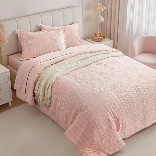 Miniatura 40 de Zzlpp Juego de edredón King de 7 piezas, ropa de cama de seersucker naranja quemado en una bolsa con sábanas, juegos de ropa de cama ligeros con 1