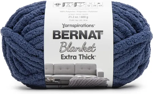 Miniatura 37 de Bernat - Hilo para manta extra grueso color niebla azul - 1 paquete de 21.12 oz/598.74 g - 100% poliéster - #7 Jumbo - 72 yardas - Hilo grueso
