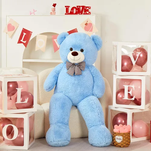 Miniatura 2 de MorisMos Oso de peluche gigante con corbata de 4 pies, 47 pulgadas, oso de peluche grande clásico, regalo para novia novio en cumpleaños, azul