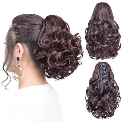 Miniatura 38 de Extensión de cola de caballo negra con clip de garra, ondulada, 10 pulgadas, 3.5 onzas, sintético, como verdaderos, postizos, para mujer, Yaki