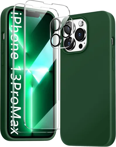 Miniatura 19 de Funda 5 en 1 para iPhone 12 Pro con protector de pantalla y protector de lente de cámara, funda de silicona líquida para iPhone 12 Pro (verde alpino)