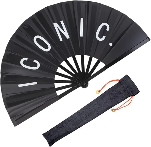 Miniatura 10 de Ventilador de mano plegable grande para hombres y mujeres, ventilador de estallido rave para baile de línea, ventilador de mano chino de Kung Fu Tai