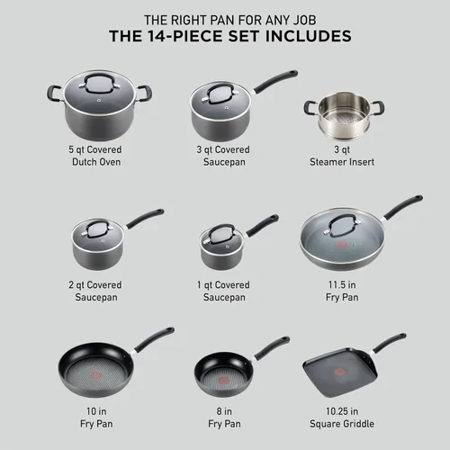 Miniatura 2 de T-fal Ultimate - Juego de utensilios de cocina antiadherentes de aluminio anodizado duro, 14 piezas, apto para horno y parrilla 400°F, tapa segura