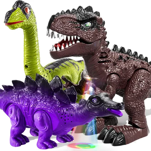 JUKUDAHU Juguetes de Dinosaurio para Niños de 3 4 5 6 7 8 Años - Figuras Electrónicas de Dinosaurios Caminantes para Niños de 4-7 5-7, Set de