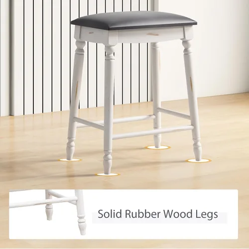 Miniatura 7 de Giantex Juego de 2 taburetes de bar de 24 pulgadas de altura de mostrador con asiento acolchado, patas de madera de goma, reposapiés y superficie