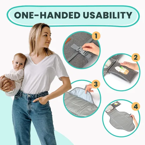 Miniatura 8 de Cambiador portátil para bebé – Cambiador de pañales portátil suave y cómodo con bolsillos para toallitas, impermeable y fácil de limpiar – Búsqueda