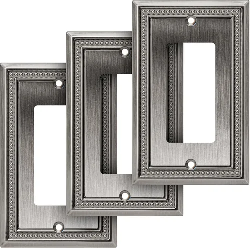 Miniatura 105 de Henne Bery Sunken Pearls - Placa de pared decorativa resistente para interruptor, cubierta para tomacorrientes (doble dúplex, níquel satinado)