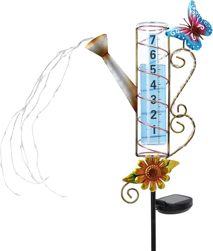 MUMTOP Medidor de lluvia para exteriores, alimentado por energía solar, 36 pulgadas, medidor de agua para césped, patio y jardín