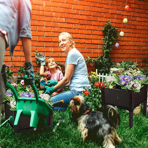 Miniatura 2 de Macetas elevadas de plástico para cama de jardín elevada con patas para plantas al aire libre, kits de caja con agujeros de drenaje para patio