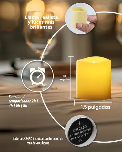 Miniatura 3 de Homemory - Velas con control remoto de más de 400 horas, velas votivas LED con temporizador de 2/4/6/8H, velas de té operadas por batería en blanco