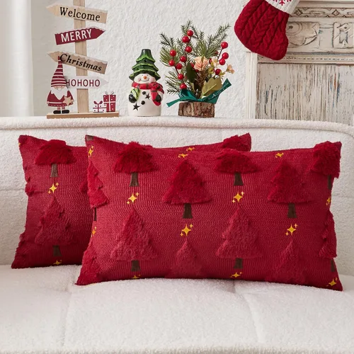 Miniatura 27 de Kevin Textile - Fundas de almohada con diseño de árbol de Navidad de 16 x 16 pulgadas, juego de 2, bordado de lujo, felpa suave, piel sintética
