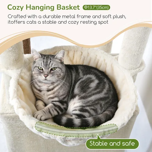 Miniatura 4 de Globlazer Árbol de gato resistente de 74 pulgadas para gatos grandes de interior, torre para gatos de varios niveles con 5 postes rascadores