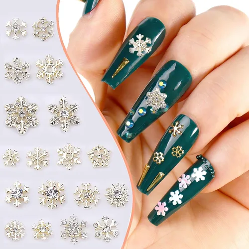 Miniatura 2 de AUOCATTAIL Juego de 20 piezas de cristales de uñas dorados de Navidad con diamantes, para manualidades, manicura, suministros de decoración de uñas
