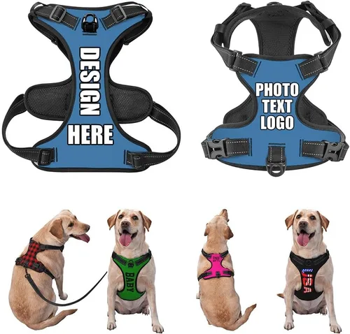 Miniatura 24 de Arnés para perro personalizado con nombre y número de teléfono, chaleco personalizado para perro, arnés reflectante ajustable para mascotas, beige, S