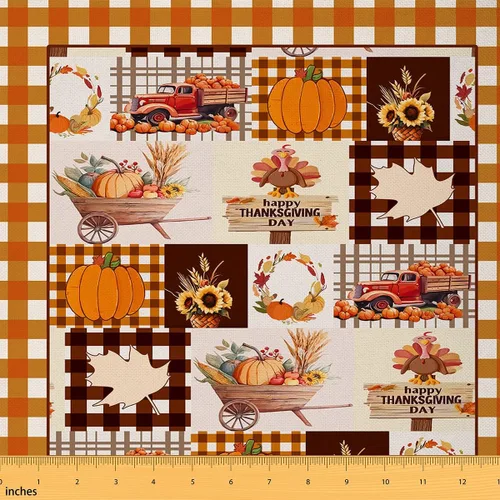 Miniatura 8 de The Yard - Tela con texto en inglés «Hello Fall», 36 pulgadas de largo x 59 pulgadas de ancho, hojas de árbol de calabaza otoñal, tela de tapicería