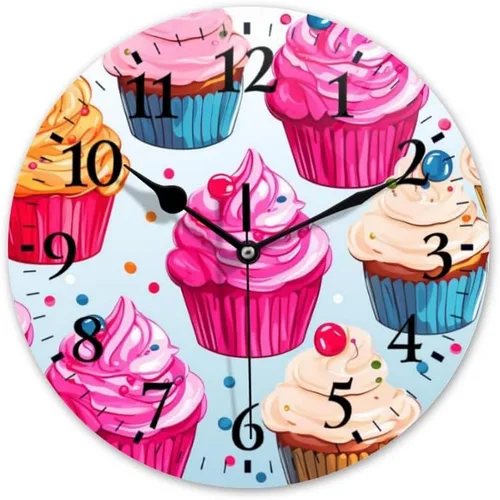 Miniatura 9 de Reloj de pared, funciona con pilas, redondo, silencioso, sin tictac, girasol contra fondo azul, reloj decorativo para cocina, baño, sala de estar