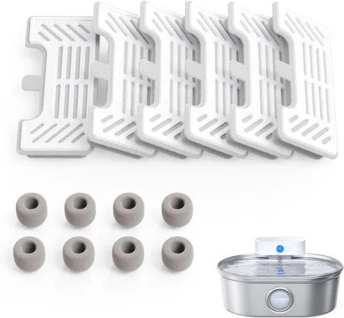 Miniatura 10 de uahpet Fuente de agua inalámbrica para gatos de acero inoxidable Pro, bomba externa a batería, dispensador de beber para perros con ventana de nivel