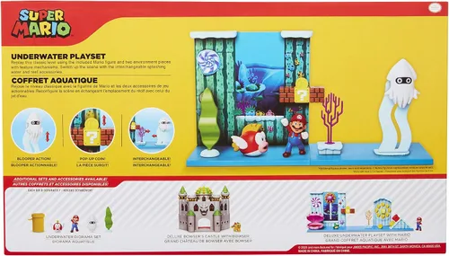 Miniatura 7 de Super Mario Juego submarino con pieza ambiental interactiva, figura articulada de Mario de 2.5 pulgadas y figura de calamar Blooper. Colecciona