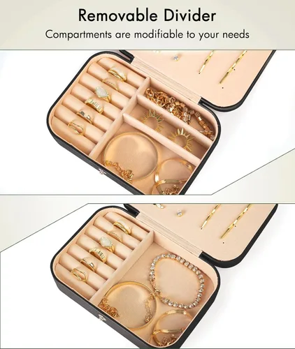 Miniatura 4 de Quatish Estuche de joyería de viaje, organizador de viaje de joyería, caja de joyería pequeña portátil para mujeres, mini estuche de joyería