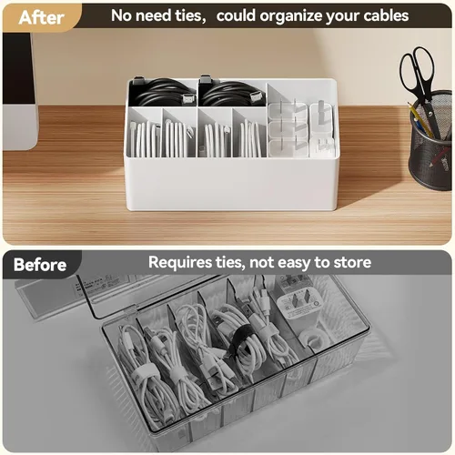 Miniatura 4 de Organizador de almacenamiento de cable de carga Fácil almacenamiento sin lazos Organizador de cables de cargador Cajas de gestión de cables - 1