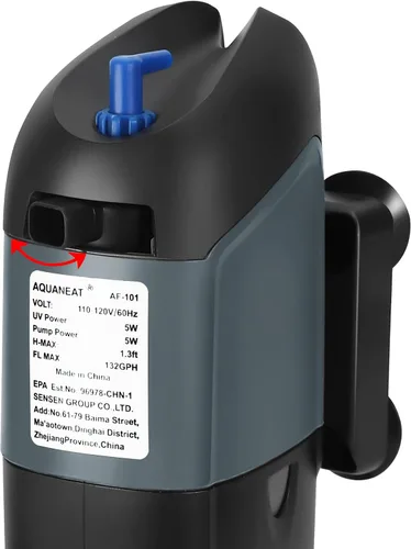 Miniatura 5 de AQUANEAT Filtro de acuario 5W Bombilla UV Green Water Killer Filtro de bomba sumergible 132 GPH para tanque de peces de 75 galones