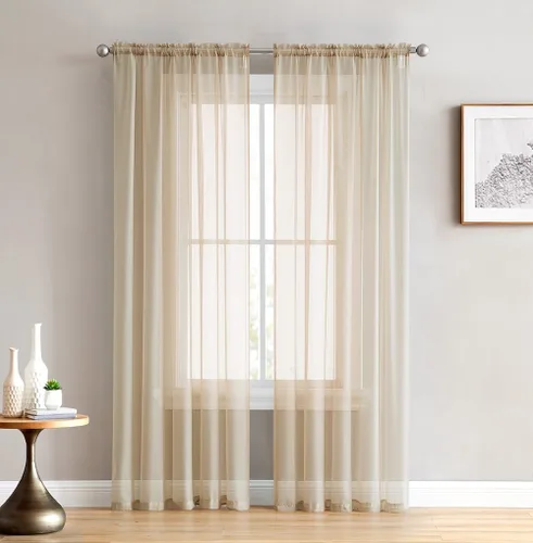 HLC.ME Paneles de cortina de gasa transparente color taupe antiguo para ventanas pequeñas, cocina, sala de estar y dormitorio (54 x 54 pulgadas de