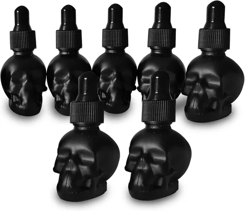Juego de 7 piezas 10ml Mini Botella cuentagotas de vidrio con forma de calavera a prueba de fugas para aceites esenciales para almacenamiento y
