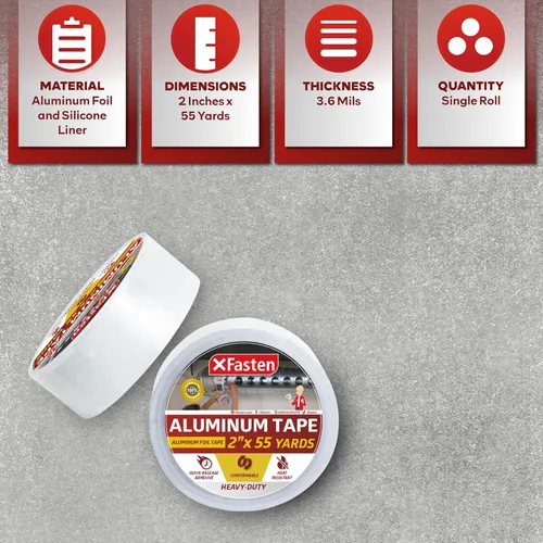 Miniatura 3 de XFasten cinta de papel aluminio, 3.6 mil, 2 pulgadas x 55 yardas, cinta HVAC