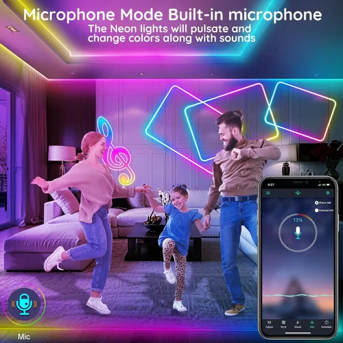 Miniatura 4 de 20 pies de luces LED en cuerda, luces de neón flexibles con control de aplicación/control remoto, múltiples modos, IP65 impermeables