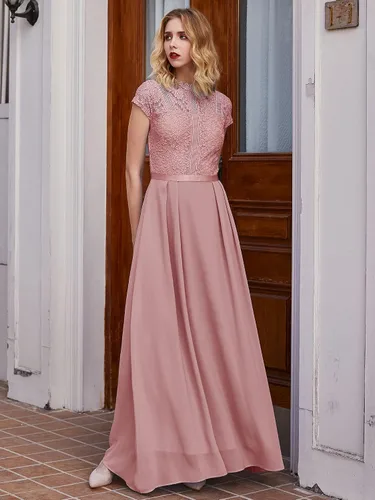 Miniatura 3 de Miusol Vestido largo formal de dama de honor con cuello redondo y encaje floral para mujer