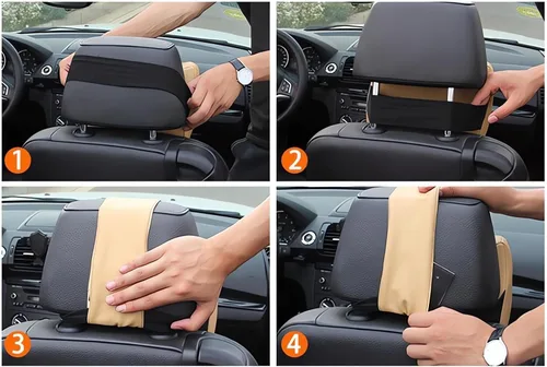 Miniatura 8 de Cojines para reposacabezas de asiento de automóvil, almohada ergonómica de espuma viscoelástica 3D para el cuello del auto con funda extraíble, Beige