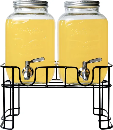 Miniatura 6 de Kitchentoolz Dispensadores de bebidas de vidrio de doble galón con infusor de frutas e inserto de hielo, espitas de acero inoxidable, soporte