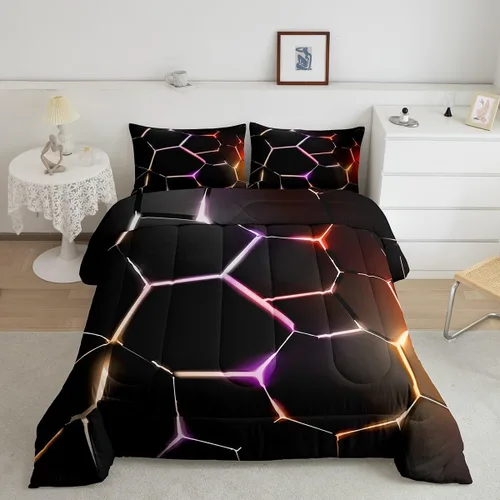 Miniatura 11 de Feelyou Juego de edredón de nido de abeja, edredón hexagonal rojo degradado para niños, niñas, adolescentes, juego de ropa de cama geométrico, Multi