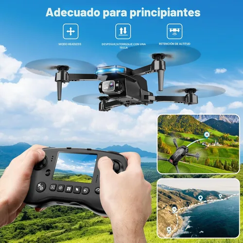 Miniatura 4 de Dron con cámara - Drone con pantalla en el controlador para principiantes, cuadricóptero de control remoto plegable con control de gestos, giro 3D