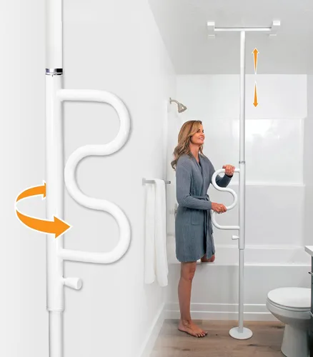 Stander Wonder Pole Plus with Rotating Double Grab Bar, Tension Mounted Security Pole for Seniors & Elderly Adults, No-Drill Floor to Ceiling