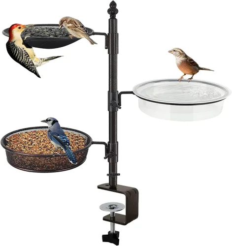 Miniatura 10 de Paquete de 2 comederos para pájaros de cubierta, para baño, spa para pájaros de doble uso, soporte para flores, maceta, ideal para atraer pájaros
