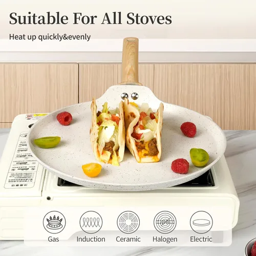 Miniatura 3 de Innerwell - Sartén antiadherente para crepes, sartén plana con revestimiento de granito Dosa Tawa para tortillas, de 10 pulgadas, parrilla