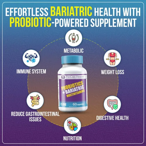 Miniatura 6 de ProCare Health Multivitamínico bariátrico probiótico con hierro de 45 mg (60 unidades) - 15 mil millones de UFC probiótico bariátrico cápsulas