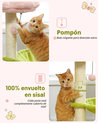 Miniatura 8 de MUTTROS Árbol de flores para gatos, torre para gatos de 28 pulgadas con acogedora percha de flores, hamaca grande para gatos pequeños