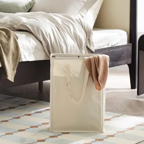 Miniatura 8 de TECHMILLY Cesta de lavandería delgada con asas largas ajustables, cestas pequeñas de lavandería de 45L con parte superior de malla, cesta de ropa