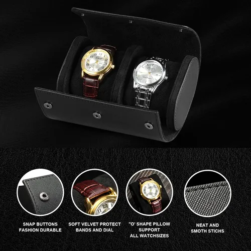 Miniatura 2 de Funda de viaje para reloj para hombres y mujeres, almacenamiento y organizador de 2 relojes con innovadoras almohadas extraíbles y separadores