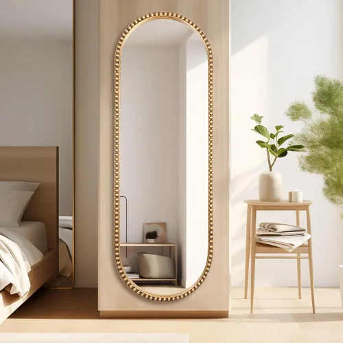 Miniatura 2 de Espejo Ovalado de Cuerpo Entero, 20"x53" Marco de Metal con Cuentas Espejo Grande de Vestidor de Pie para Dormitorio, Sala de Estar, Entrada, Oro