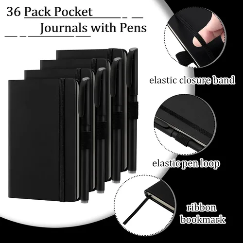 Miniatura 3 de Laumoi 36 juegos de cuadernos de bolsillo con bolígrafos, tamaño A6, lindo cuaderno pequeño con líneas, mini bloc de notas, tapa dura, cuadernos